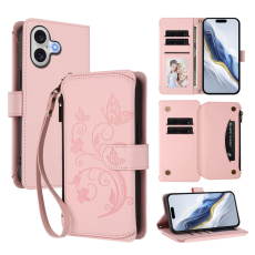 A-One Brand - iPhone 17 Plånboksfodral Butterfly Floral Imprint - Rosa
