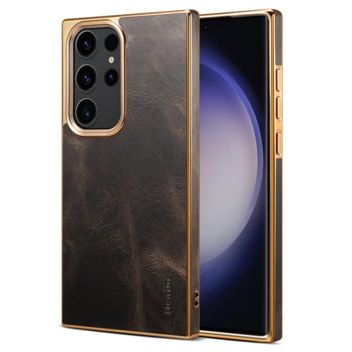 DENIOR - DENIOR Mobilskal till Samsung Galaxy S23 Ultra Äkta Läder + PC + TPU - Svart