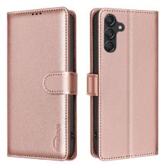 BINFEN COLOR - BINFEN Samsung Galaxy A35 5G Skal &Auml;kta L&auml;der RFID Skydd - Ros&eacute;guld