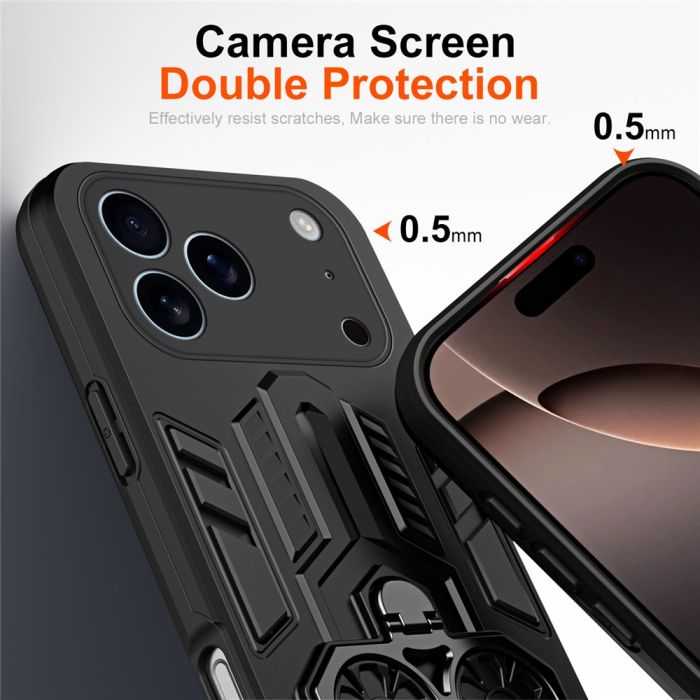 A-One Brand - iPhone 17 Pro Max Mobilskal Ringhållare Kickstand - Svart