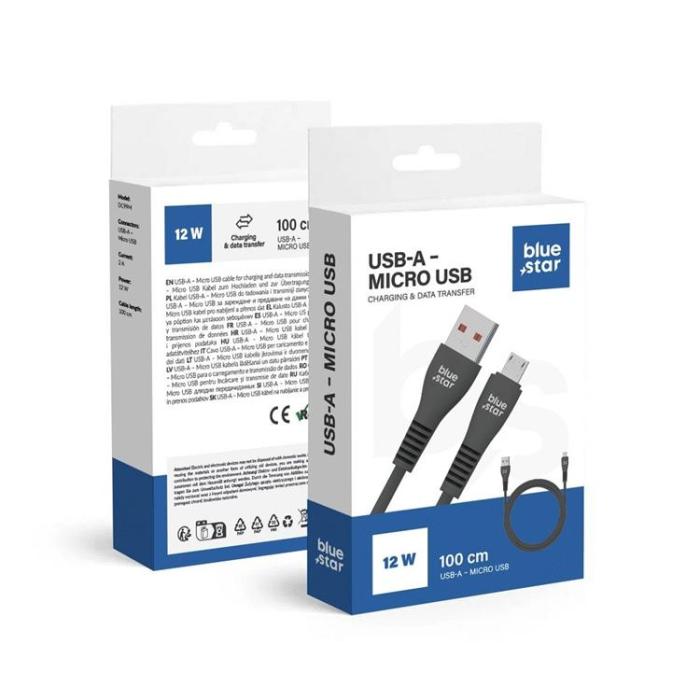 Blue Star - Blue Star USB-A - Micro USB 2A 12W Kabel 1m DC99M - Svart