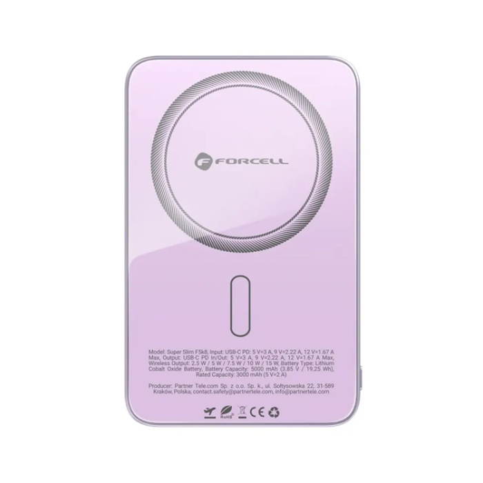 Forcell - Forcell Powerbank 5000 mAh Magsafe 15W Superslim - Lila