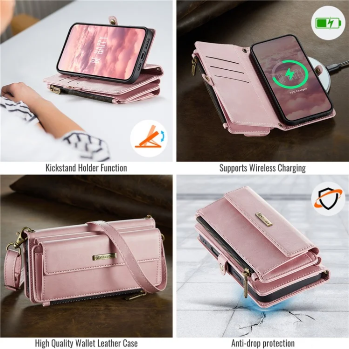 Caseme - Caseme iPhone 16 Plånboksfodral RFID Blocking Zipper - Rosa