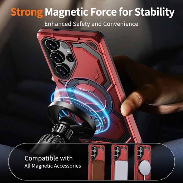 OEM - Mobilskal för Samsung Galaxy S26 Ultra Magnetiskt Ring Kickstand PC + TPU - Röd