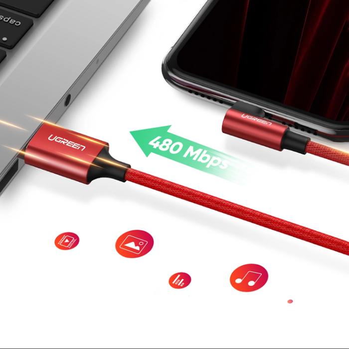 Ugreen - Ugreen USB Till Lightning 1m Kabel MFi 2.4A US299 - Röd