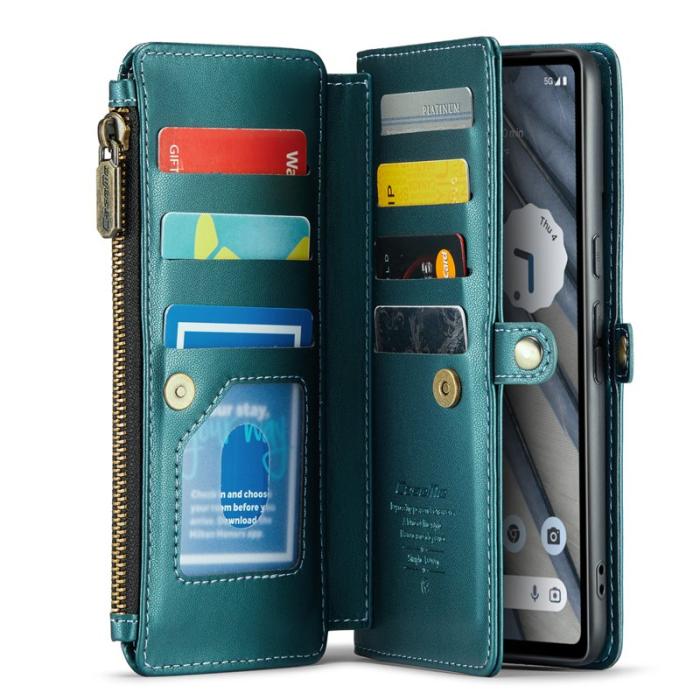 Caseme - CASEME Plånboksfodral Konstläder för Google Pixel 7a med kortfack - Grön