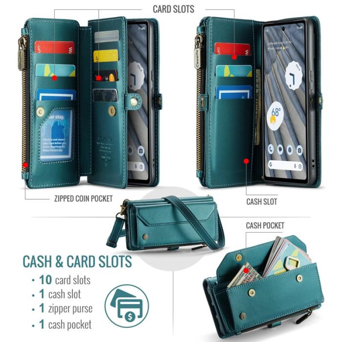 Caseme - CASEME Plånboksfodral Konstläder för Google Pixel 7a med kortfack - Grön