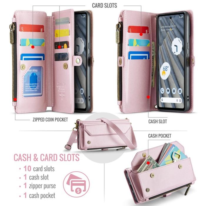 Caseme - CASEME Plånboksfodral Konstläder för Google Pixel 7a med kortfack - Rosa
