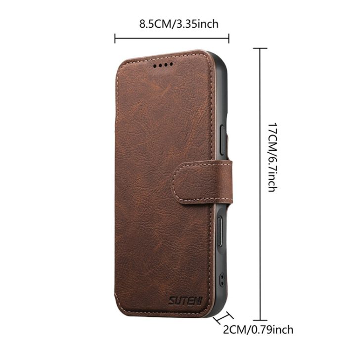 SUTENI - SUTENI iPhone 17 Pro Plånboksfodral Detachable Q-05 - Brun