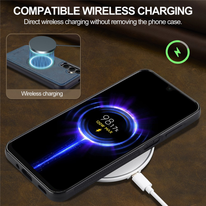 LC.imeeke - LC.IMEEKE Galaxy A17 5G Mobilskal MagSafe Läder - Blå