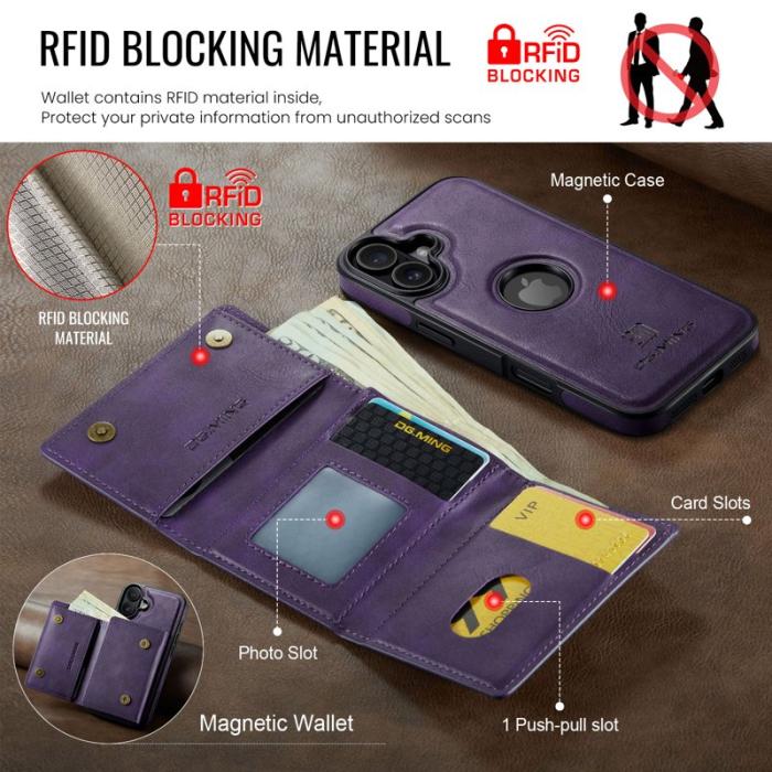DG.MING - DG.MING M6 Series Mobilskal till iPhone 17 Magnetiskt Plånboksfodral Lila