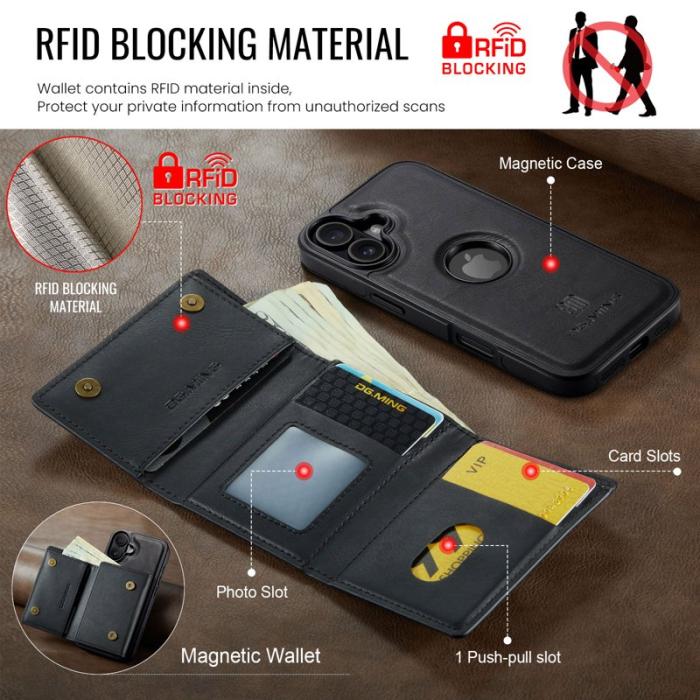 DG.MING - DG.MING M6 Series Mobilskal till iPhone 17 Magnetiskt Plånboksfodral Svart