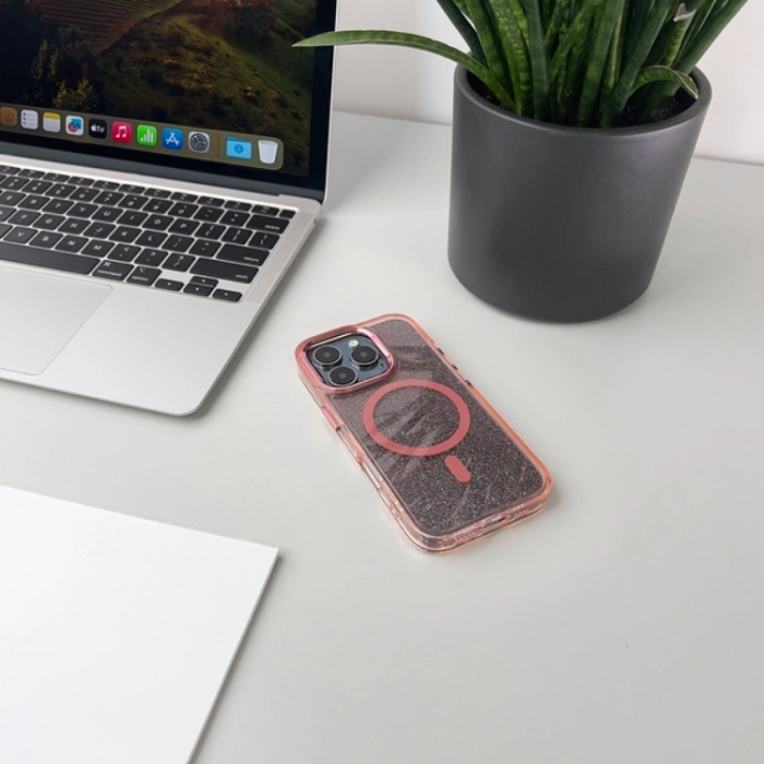 A-One Brand - iPhone 16e Mobilskal MagSafe Glitter - Rosa
