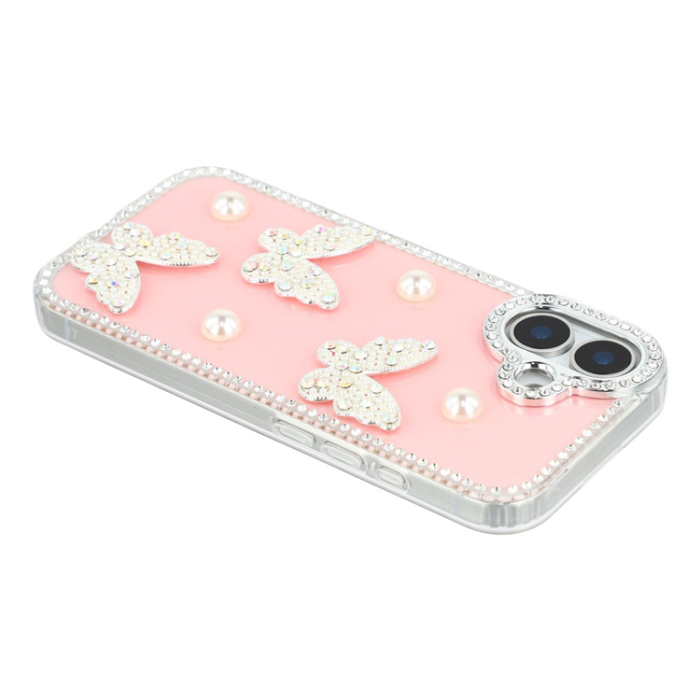 A-One Brand - iPhone 17 Mobilskal Rhinestone Edge Pearl Butterfly