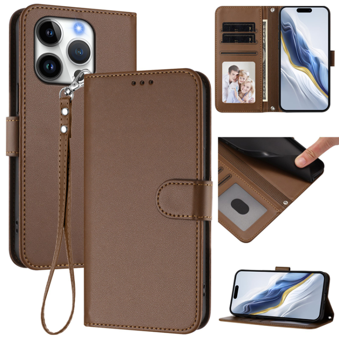 A-One Brand - iPhone 15 Pro Plånboksfodral Läder med Handledsrem - Brun