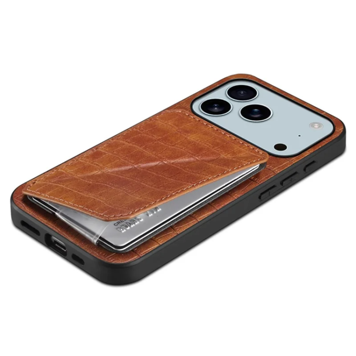 A-One Brand - iPhone 17 Pro Max Mobilskal Korthållare Crocodile Textured - Brun