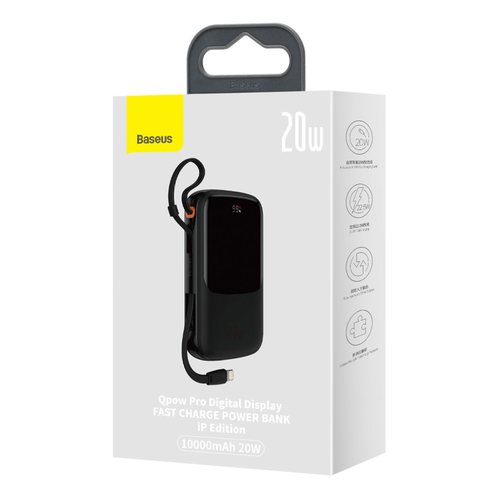 BASEUS - Baseus Powerbank 10000 mAh Inbyggd Lightning Kabel - Svart