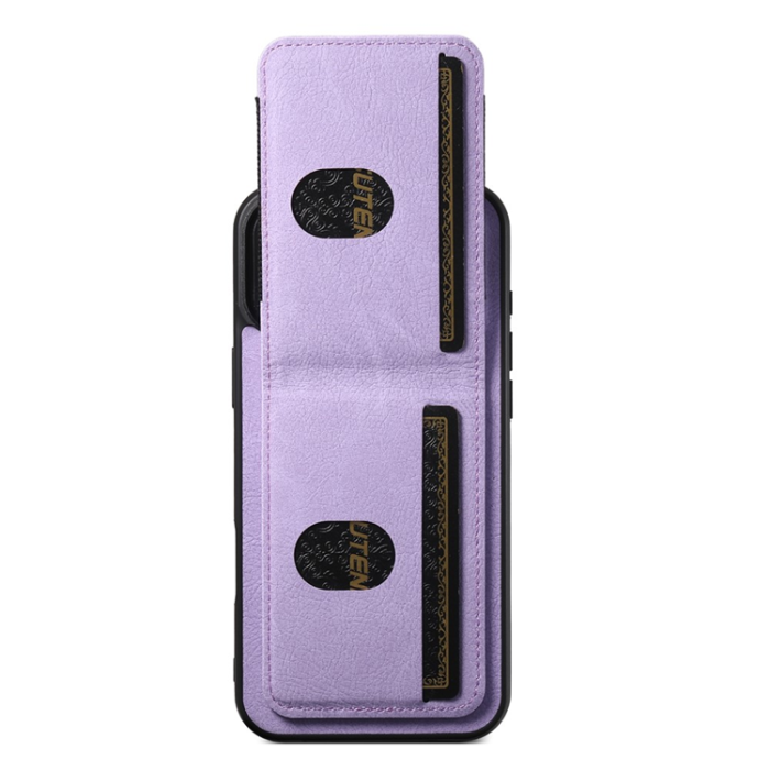 SUTENI - SUTENI iPhone 16 Mobilskal Korthållare Litchi Läder - Lila