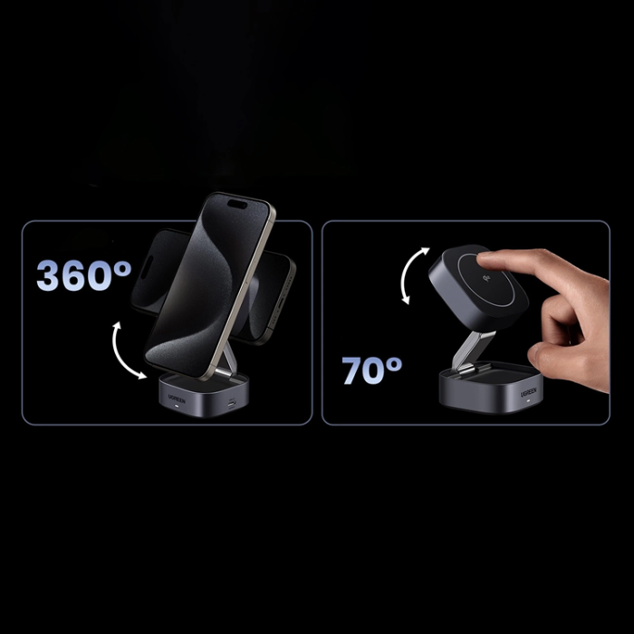 Ugreen - Ugreen 3-in-1 Trådlös Laddare Magsafe iPhone, Apple Watch, AirPods Qi2 - Svart