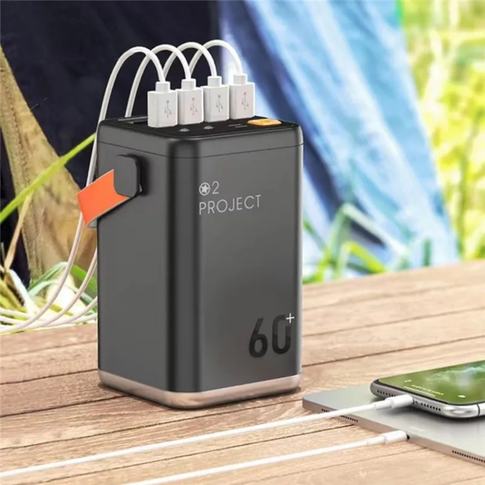 A-One Brand - Outdoor Powerbank 60000mAH 35W med LED Light - Grå