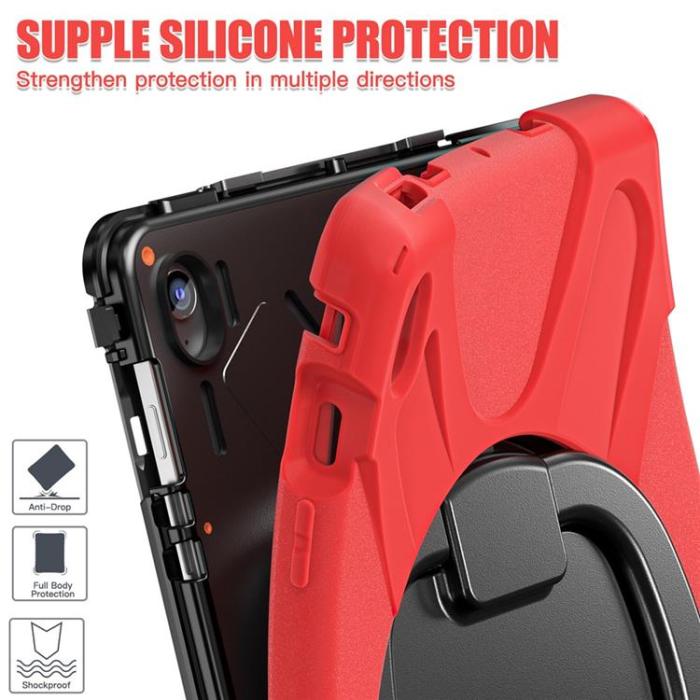 A-One Brand - Galaxy Tab S10 FE Plus Skal Kickstand Handle Grip - Röd