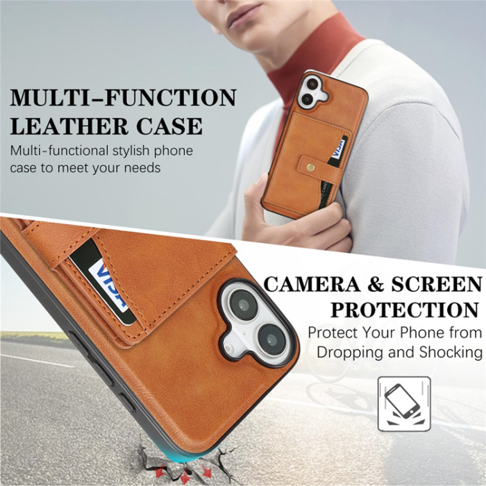 A-One Brand - iPhone 17 Mobilskal MagSafe Detachable Korthållare - Brun