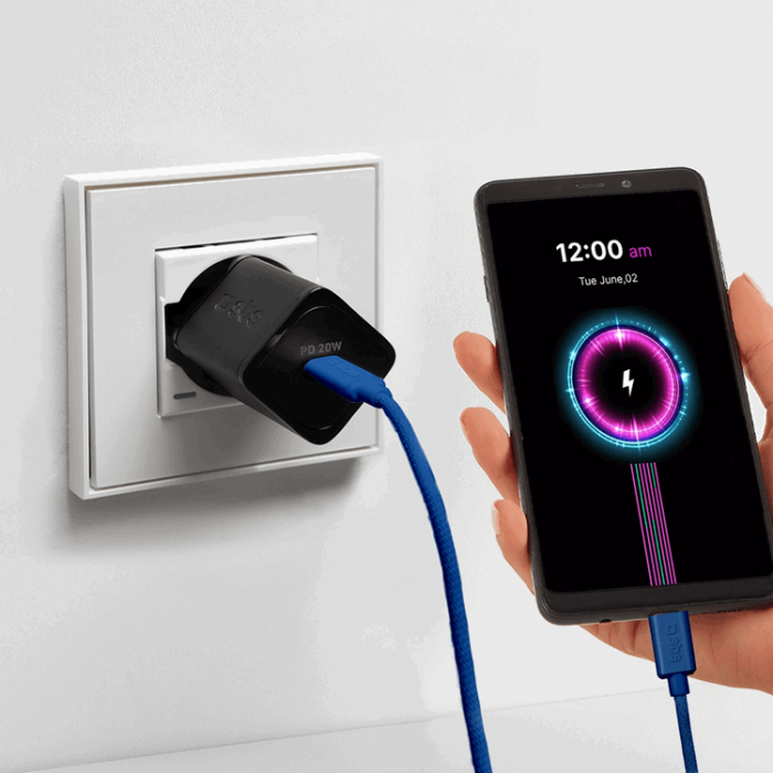 SBS - SBS USB-C - USB-C Kabel 1.5m 60W Braided - Blå