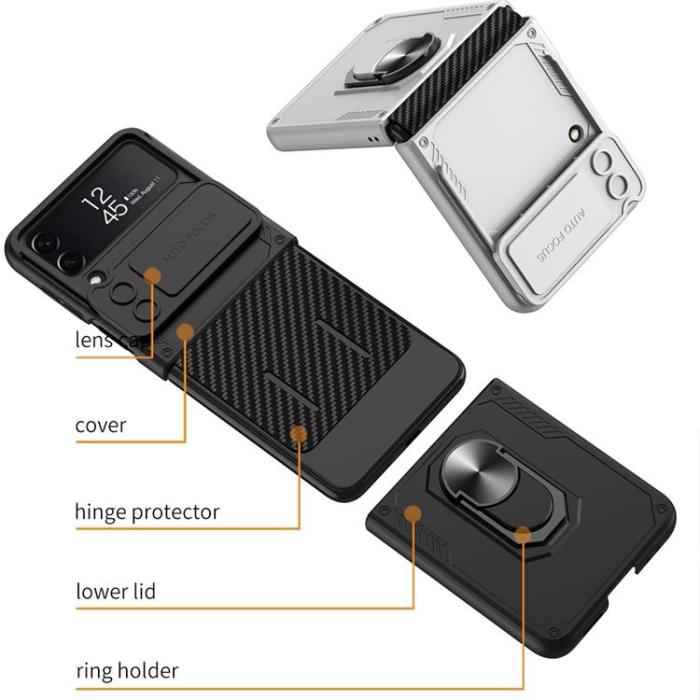 GKK - GKK Galaxy Z Flip 4 Skal Ringhållare Armor Kickstand - Svart
