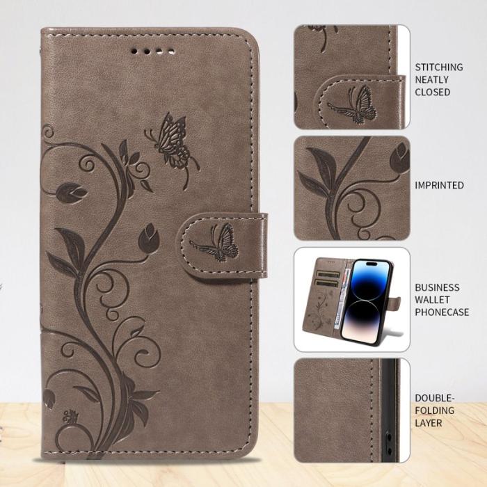 OEM - Samsung Galaxy A57 Plånboksfodral Konstläder Blommönster - Grå