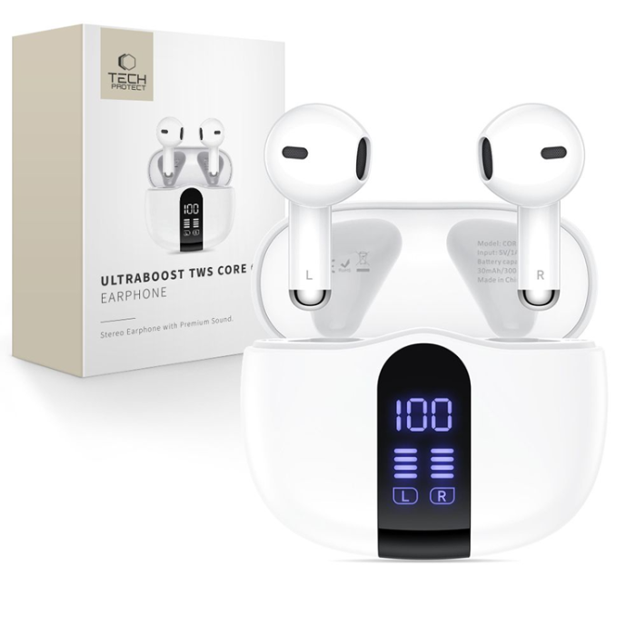 Tech-Protect - Tech-Protect Trådlös Hörlurar In-Ear Ultraboost Core G2 - Vit