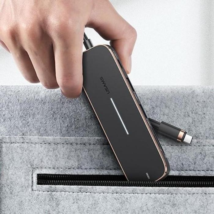 USAMS - USAMS Adapter Hubb 2xUSB-A USB-C, HDMI, MicroSD, SD - Svart