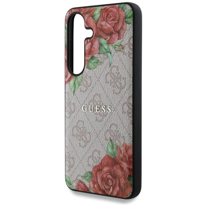 Guess - Guess Galaxy S25 Mobilskal MagSafe Flowers Print Metal Logo - Rosa