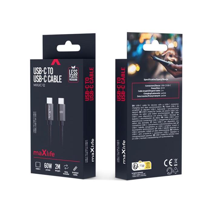 Maxlife - Maxlife USB-C - USB-C Kabel 2 m 60W - Svart