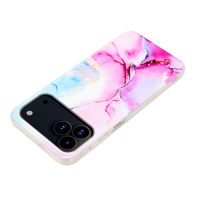 A-One Brand - iPhone 17 Pro Mobilskal Marble Pattern Painted TPU - Rosa / Blå