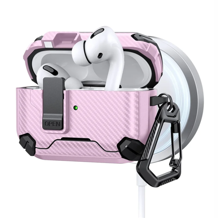 A-One Brand - AirPods Pro Skal Magsafe Carbon Fiber - Svart/Rosa