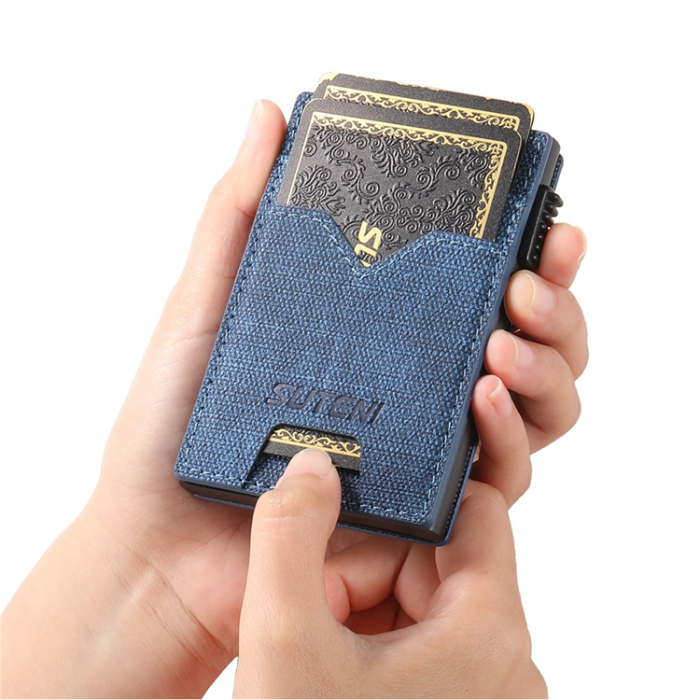 SUTENI - SUTENI Korthållare Automatiskt Pop-Up Double-Sided Jeans Texture