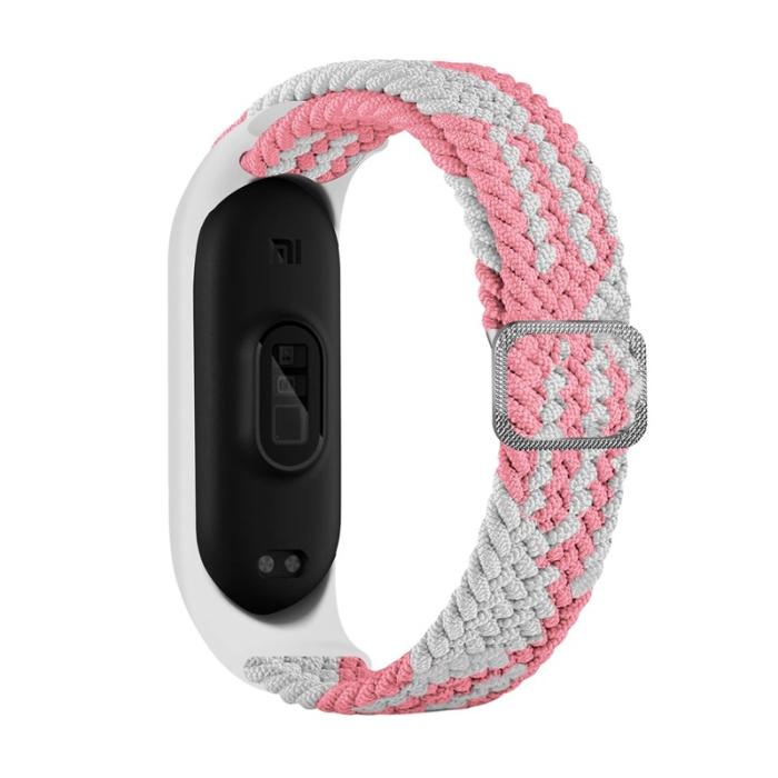 UTGATT1 - Braided Ersättningsarmband till Xiaomi Mi Band 6/5/4/3 - Vit / Rosa