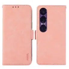 ABEEL - ABEEL Sony Xperia 1 VII Konstl&auml;der Pl&aring;nboksfodral RFID-Skydd - Rosa