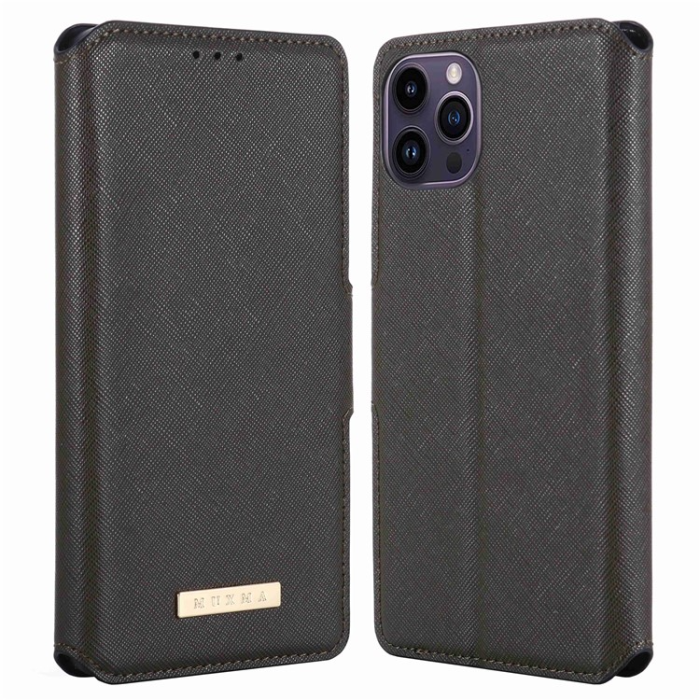 UTGATT - MUXMA iPhone 14 Pro Max Plånboksfodral Cross Texture - Grön