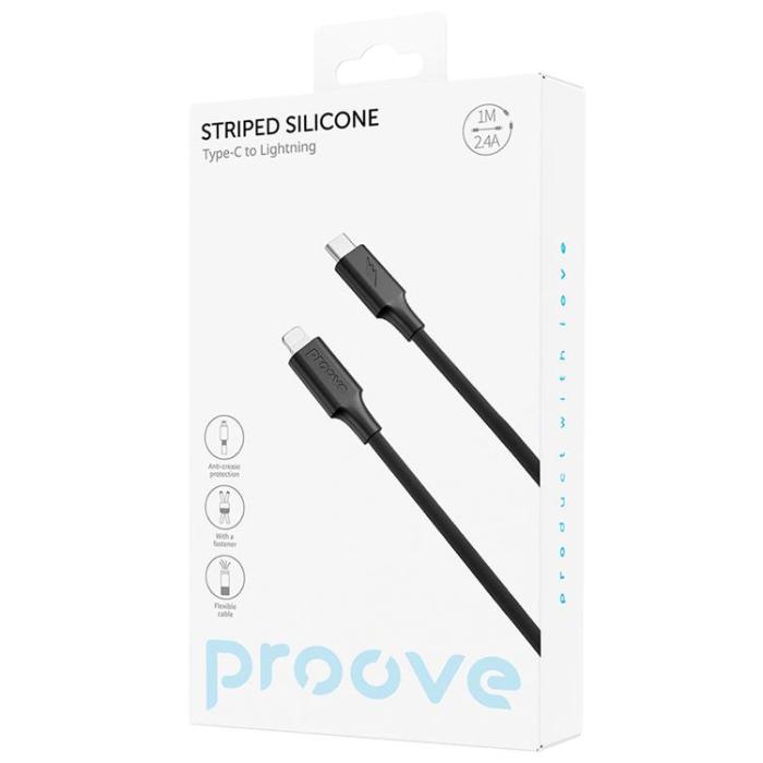 Proove - Proove USB-C - Lightning Kabel 1m Striped Silicone - Svart