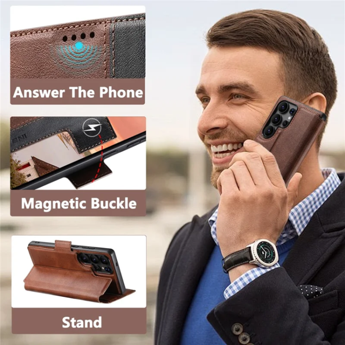 SUTENI - SUTENI Galaxy S23 Ultra Plånboksfodral Magsafe Cowhide - Brun