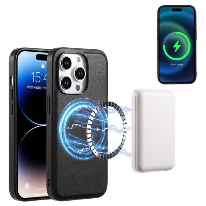 DENIOR - DENIOR Mobilskal till iPhone 15 Pro KonstLäder med kortficka - Svart