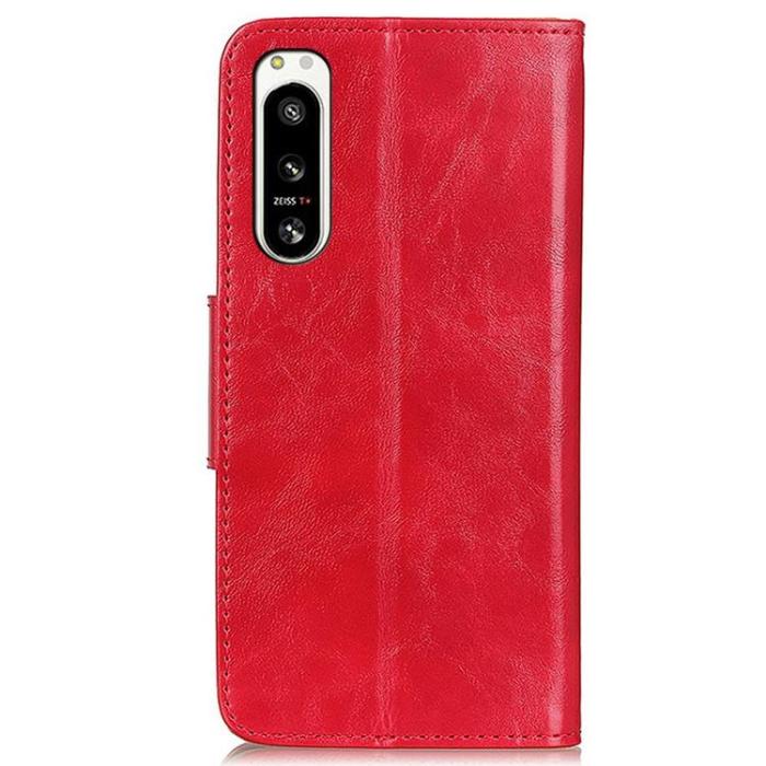 OEM - Sony Xperia 5 IV Plånboksfodral Äkta Läder Crazy Horse - Röd