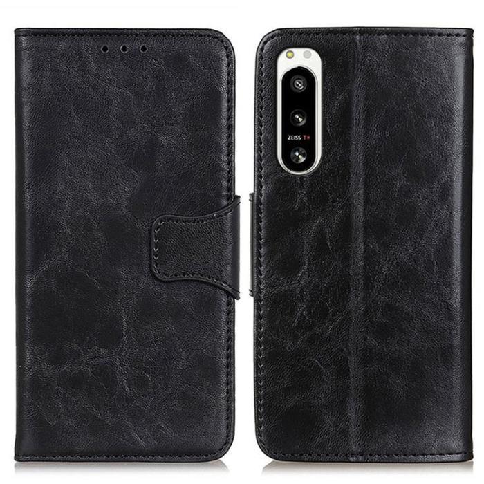 UTGATT1 - Sony Xperia 5 IV Plånboksfodral Äkta Läder Crazy Horse - Svart