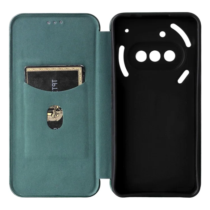 A-One Brand - Nothing Phone (3a) Plånboksfodral Läder Carbon Fiber - Grön