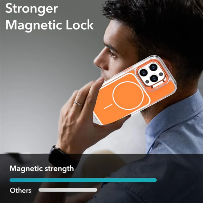A-One Brand - iPhone 16 Pro Mobilskal MagSafe Lens Kickstand med Handrem - Orange