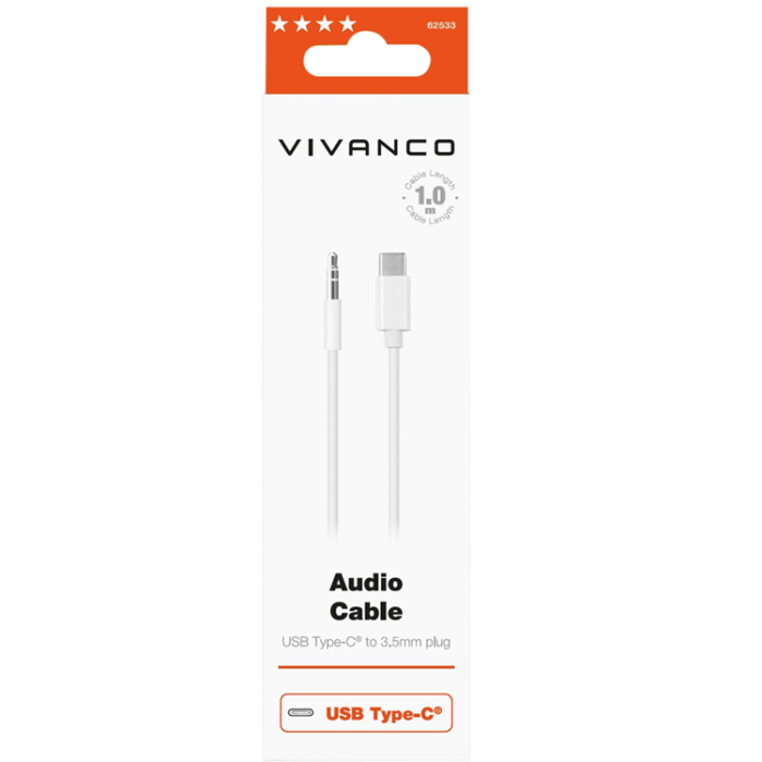 UTGATT1 - Vivanco USB-C 3,5mm Ljudadapterkabel 1m - Vit