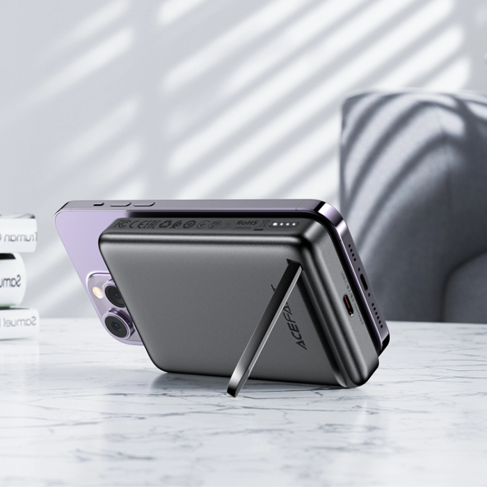 Acefast - Acefast Trådlös Powerbank 10000mAh 20W med Kabel - Svart