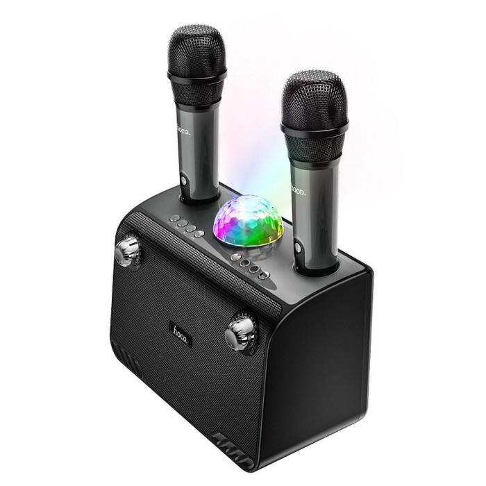 Hoco - HOCO trådlös högtalare, 2 trådlösa mikrofoner, DISCO-LJUS