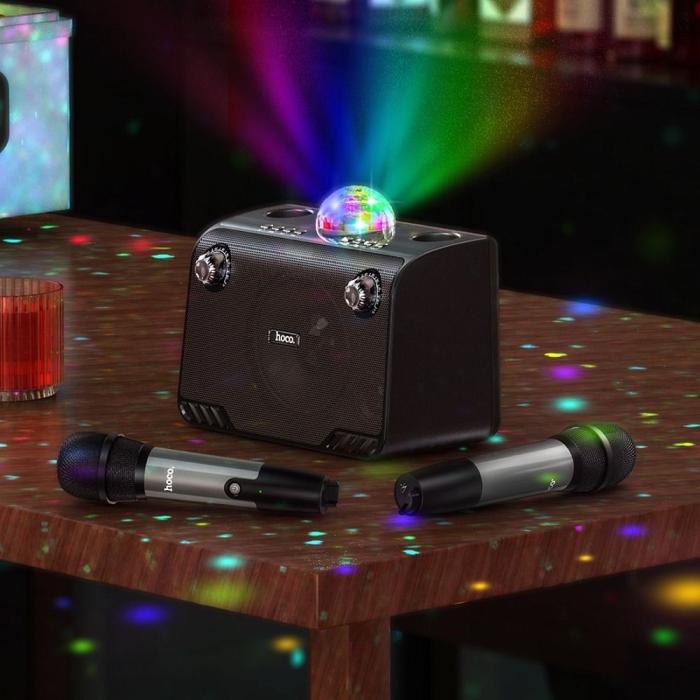 Hoco - HOCO trådlös högtalare, 2 trådlösa mikrofoner, DISCO-LJUS